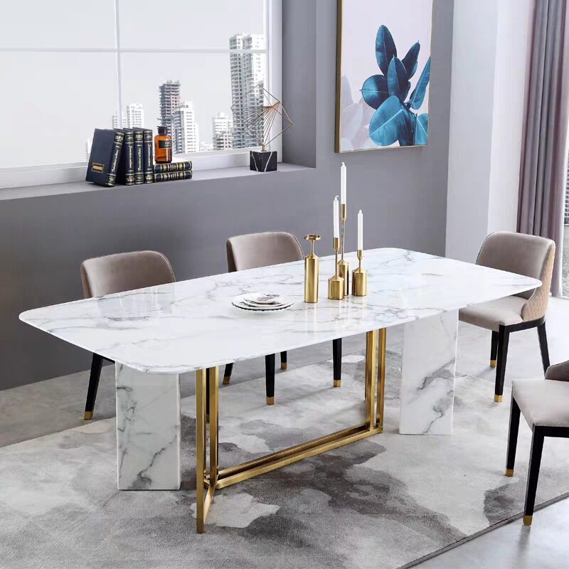 Hong Kong-style minimalist modern rectangular home dining table, designer conference table, Nordic light luxury marble dining table