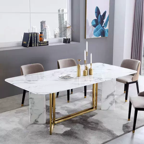 Hong Kong-style minimalist modern rectangular home dining table, designer conference table, Nordic light luxury marble dining table