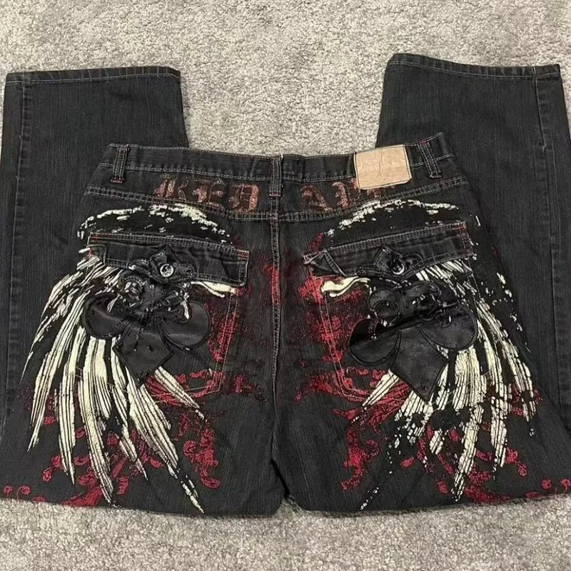 Streetwear Y2K Jeans Men's Harajuku Hip Hop Retro Graphic Loose Jeans New High Waist Wide Pants