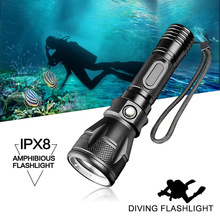 跨境热卖T6潜水强光手电筒专业水下作业捕鱼巡逻补光远射潜水灯