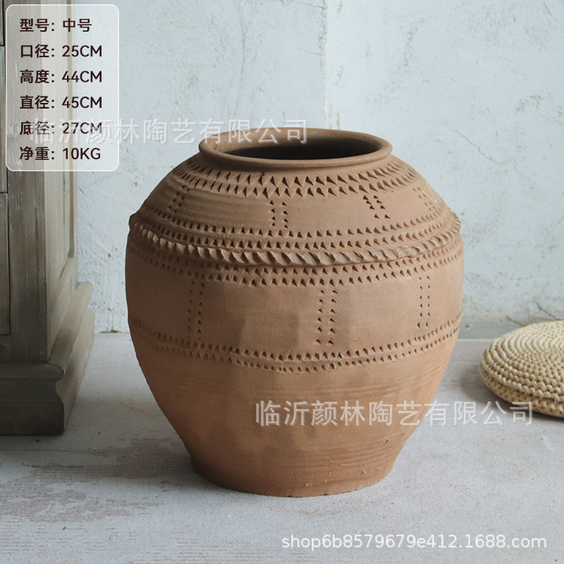 Gran barro de barro de barro antiguo vasijas de tierra vasijas de flores de cerámica gruesa sala de estar modelo de vivienda decoración de la sala de decoración de la ventana silenciosa