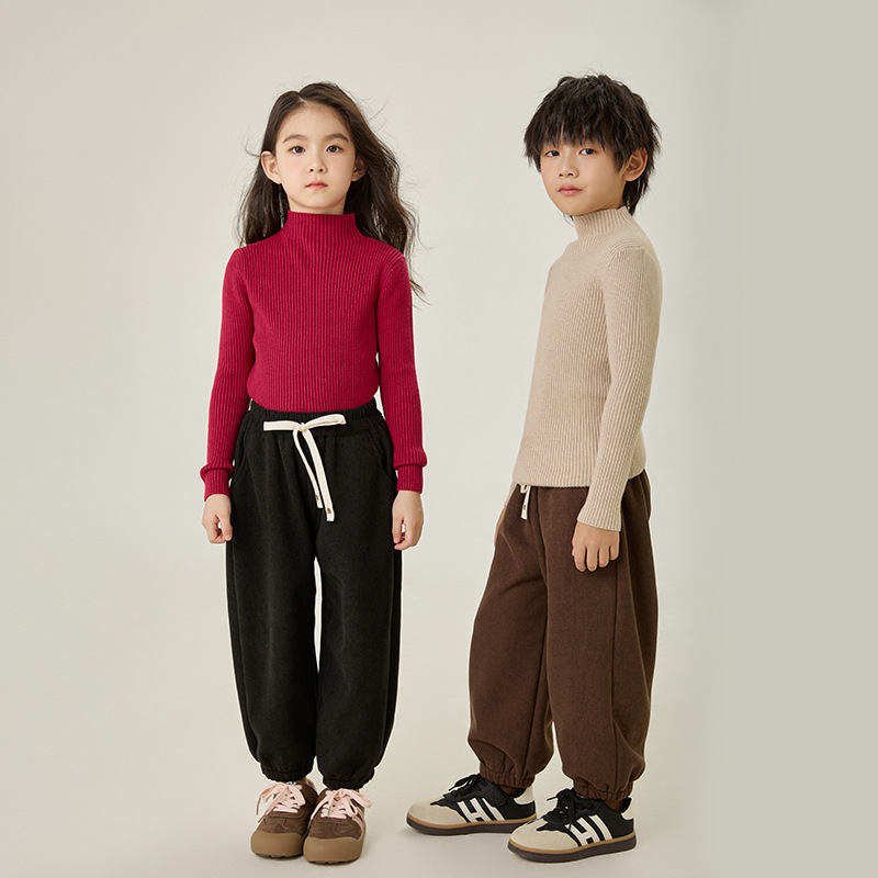 Suéter coreano de cuello alto para niños y niñas, camisa de punto para niños de mediano edad, invierno y otoño, chaqueta caliente de cuello alto