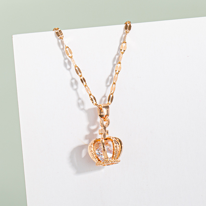 Kupfer Anhänger Rose Gold Kleine Krone Halskette Weibliche Ins Beliebte Net Rot Schlüsselbein Kette Kalten Stil Einfache Anhänger Zubehör_voghion.com