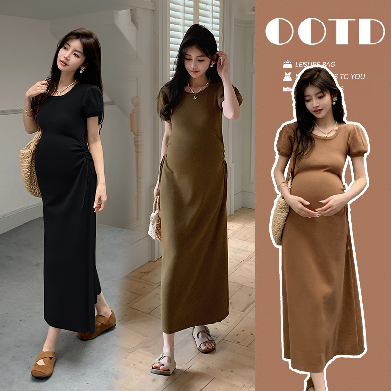 Korean style loose maternity dress knitted maternity dress long maternity dress