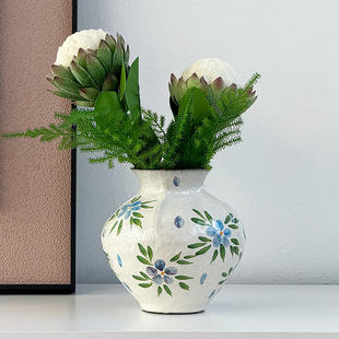 Jingdezhen Ceramic Handmade Vase Flower Vessel Simple Living Room Home Flower Arrangement Decoration Desktop Green Plant Vase