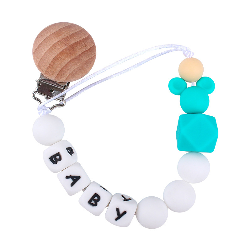 Amazon infantil Mickey chupete de silicona cadena bebé cambiable nombre molar calmante cadena anti-caída