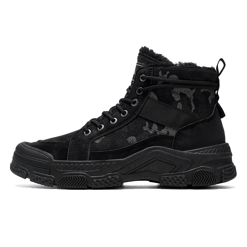 Zapatos de hombre de invierno de terciopelo, botas Martin de alta altura, zapatos de calentamiento antideslizantes para hombres con terciopelo de suela gruesa, zapatos de montaña antideslizantes