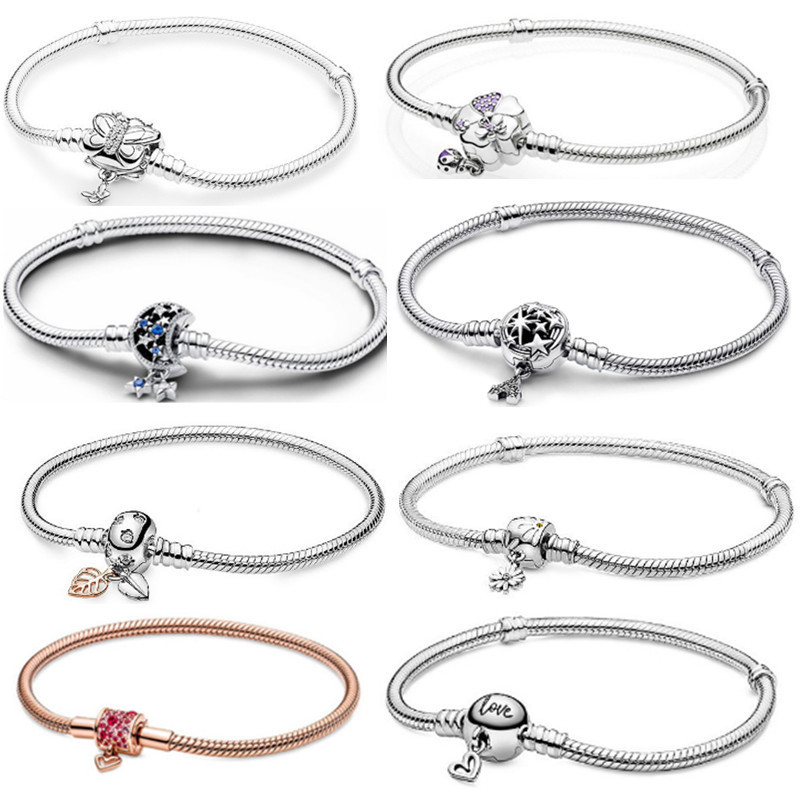 Pandora White Copper Silver Plated Snake Bone Chain Thick Silver Butterfly Love Snake Bone Chain Pandora DIY Basic Bracelet