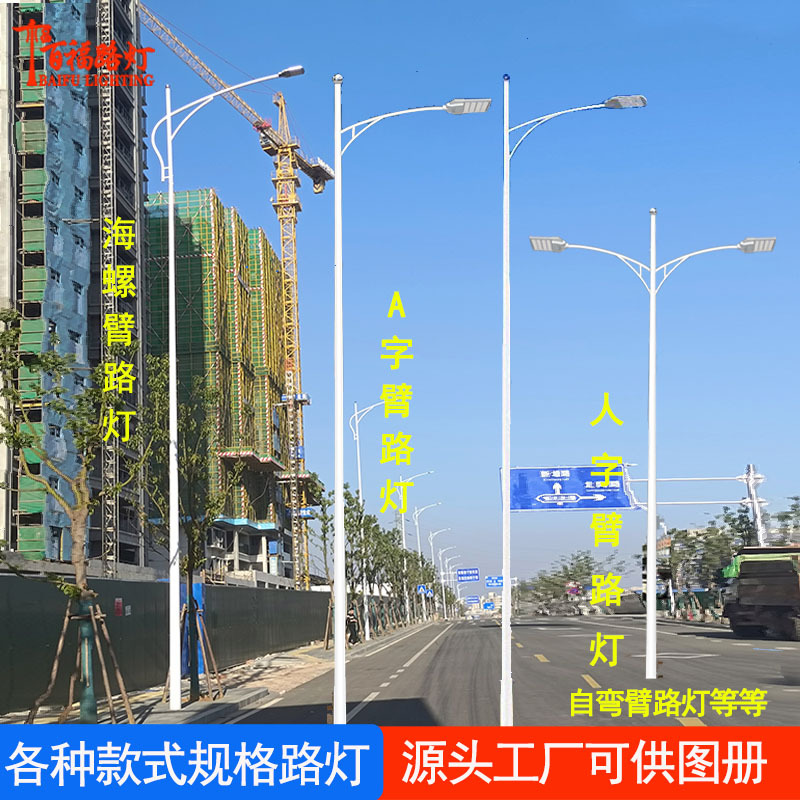 批发市电路灯 6米8米100W农村公路单臂高低臂市电路灯 路灯杆厂家