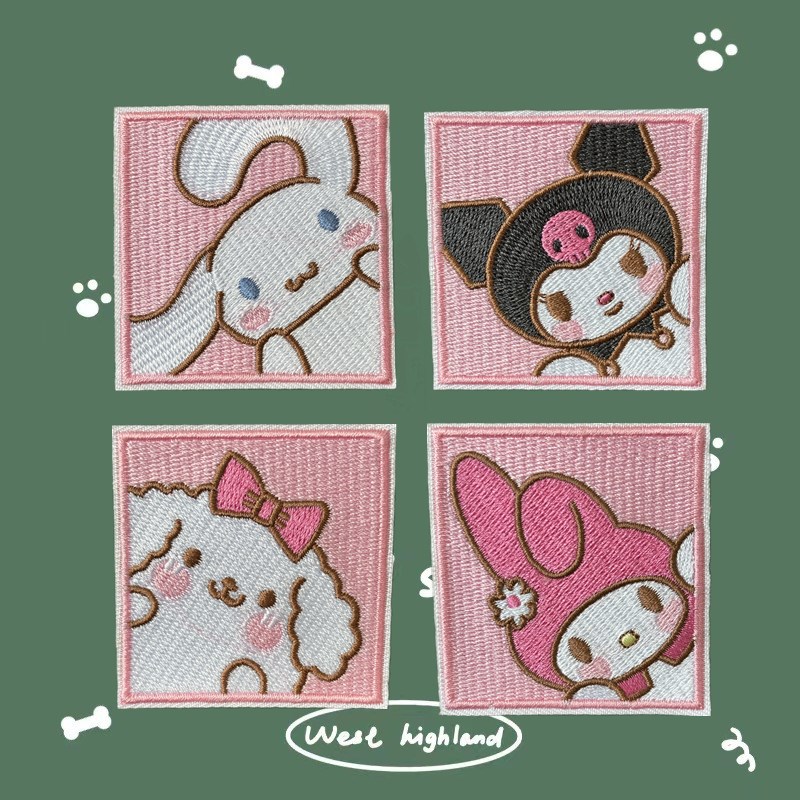 自粘款方形卡通刺绣动物牛仔裤布贴衣服包包装饰贴花修补贴diy