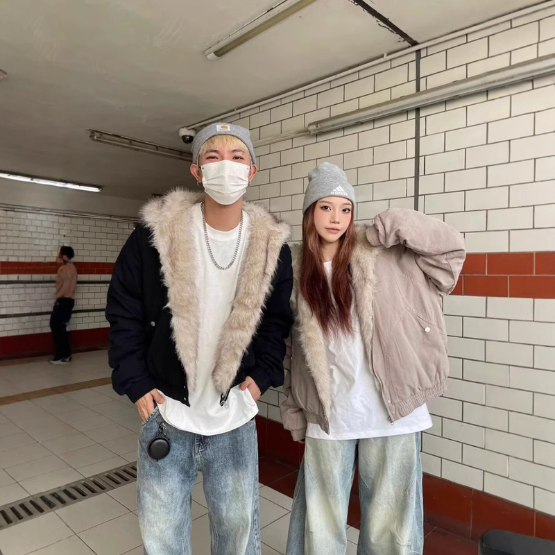 Mountain Carving Big Hair Collar Pie Overcomes Winter Short Cotton-padded Fur-padded Hooded Cotton-padded Jacket Thickened Cotton-padded Jacket