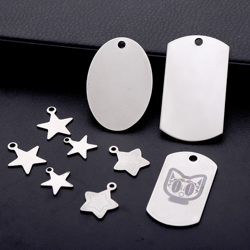 Stainless steel five-pointed star tag laser engraving personality anti-lost tag nameplate oval pendant luggage tag military tag dog tag