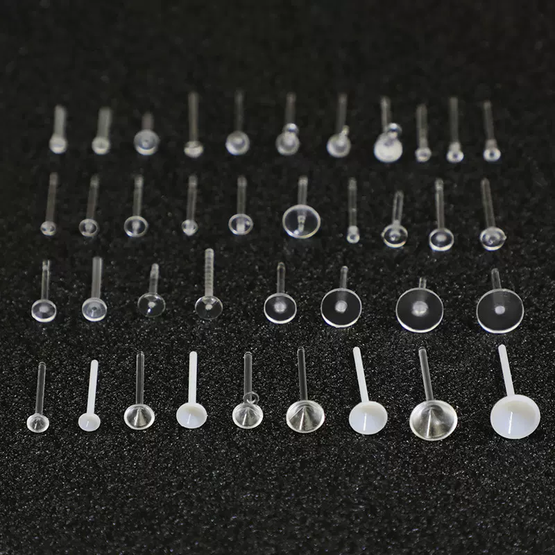 diy饰品配件透明隐形树脂耳针养耳洞不易过敏塑料平面可粘贴耳钉