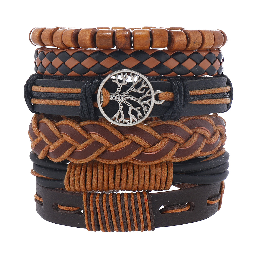 Retro Geometric Pu Leather Wooden Beads Beaded Men's Bracelets display picture 1