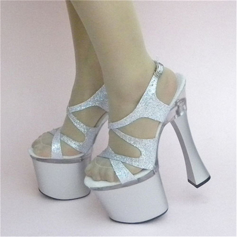 20cm odiar el cielo alto baile de tubería de acero de gran tamaño noche plataforma impermeable modelo de desfile sandalias de tacón delgado tacones súper altos