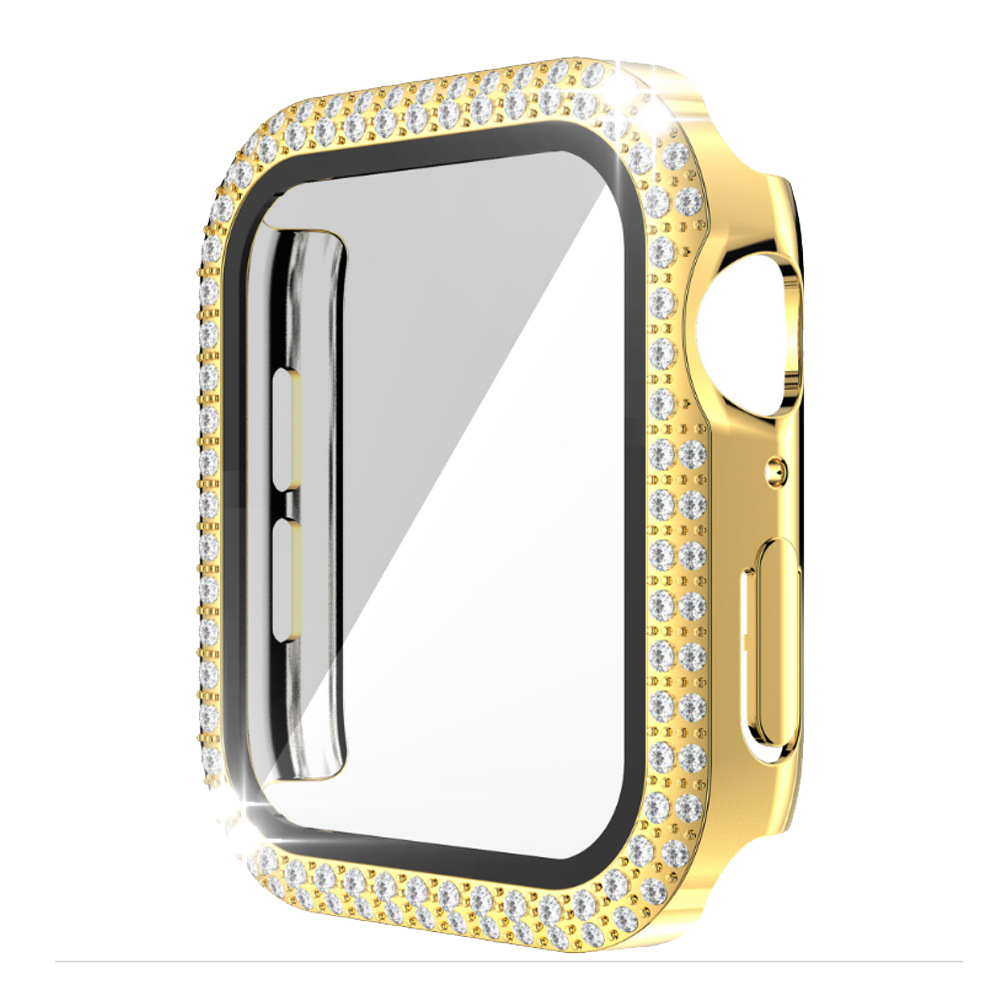 Adecuado para Apple doble fila diamante con caja de cristal Apple watch7/SE/6/5/43 todo incluido resistente a la caída caso duro
