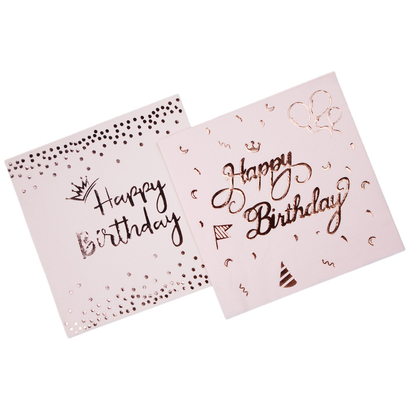 Cross-Border New Product Gold-Stamped Napkins Happy Birthday Hotel Restaurant Decorative Napkins Household Living Room Disposable Napkins