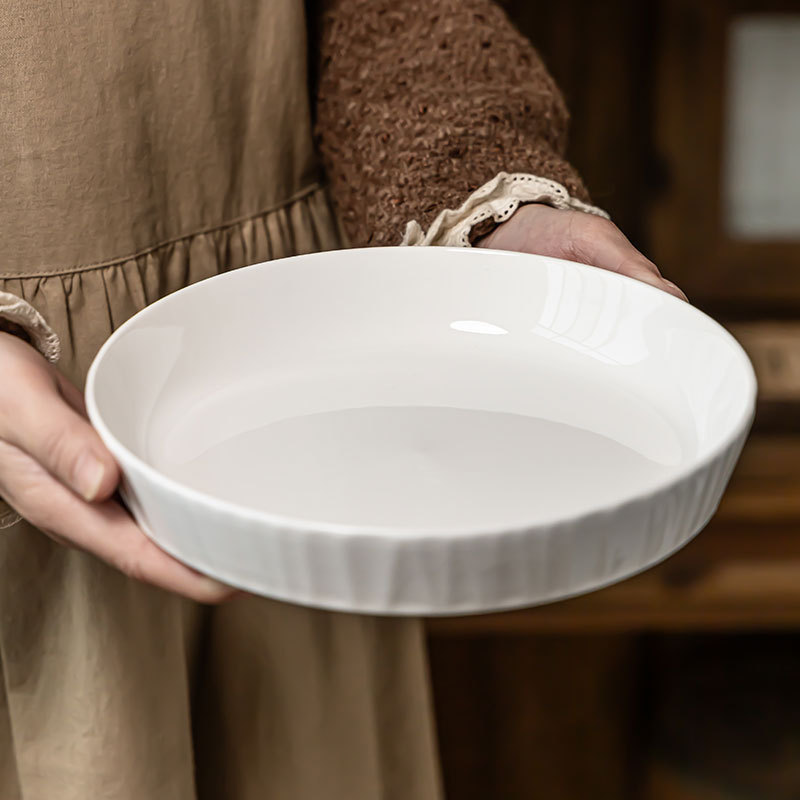 Plato de cerámica profunda simple de color sólido Plato de ensalada de platos de mesa de alta calidad Plato de mesa Plato de mesa delicado Plato redondo