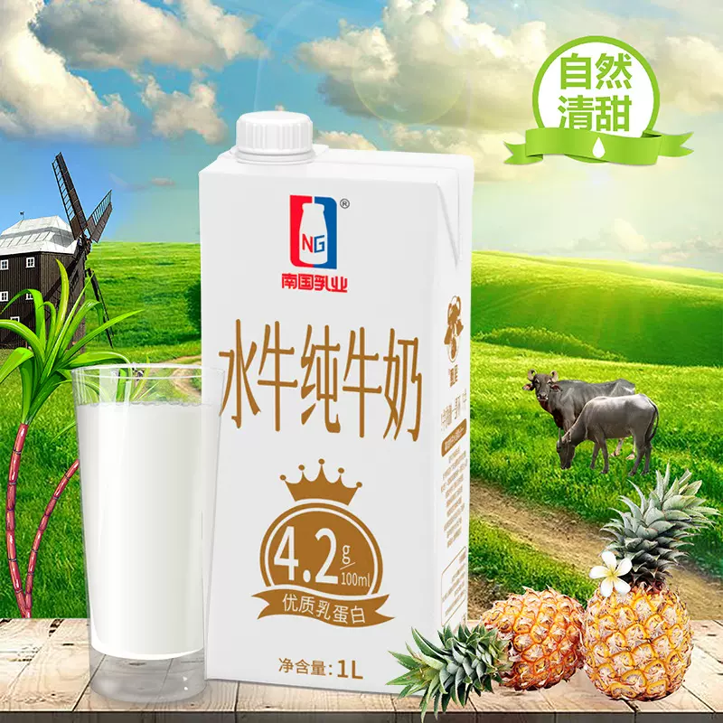 南国乳业1L水牛纯牛奶学生儿童全脂牛奶 奶茶店专用 厂家一件代发
