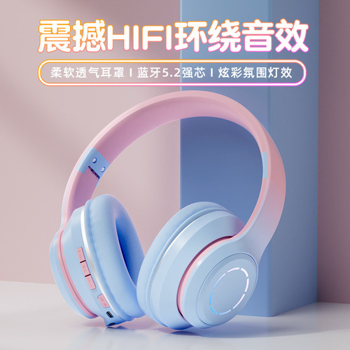 New Gradient Color Bluetooth Headset Headset Mobile Phone Wireless Gaming Gift Headset Foldable Headset Wholesale