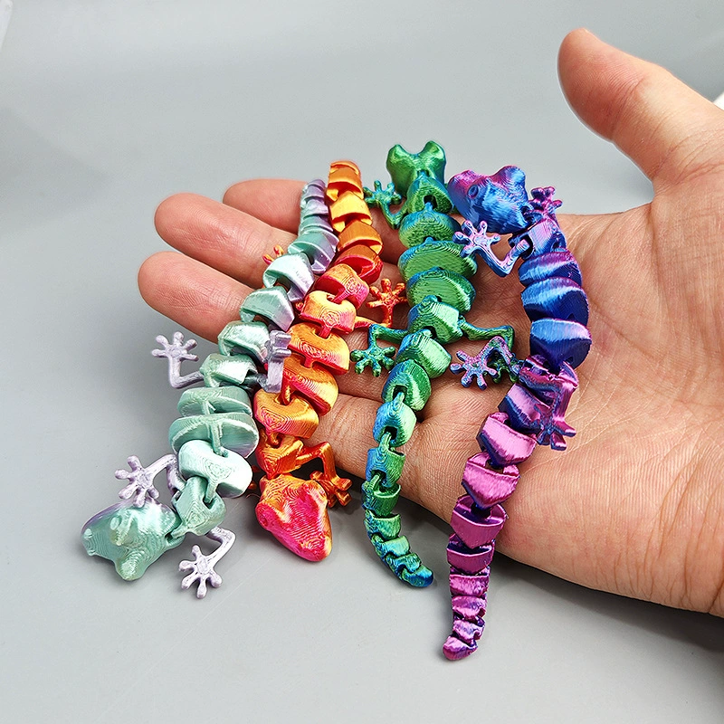 Пакет миниатюрных украшений в виде гекконов, напечатанных на 3D-принтере, с интегрированными шарнирами и подвижным декором, популярные трансграничные игрушки.