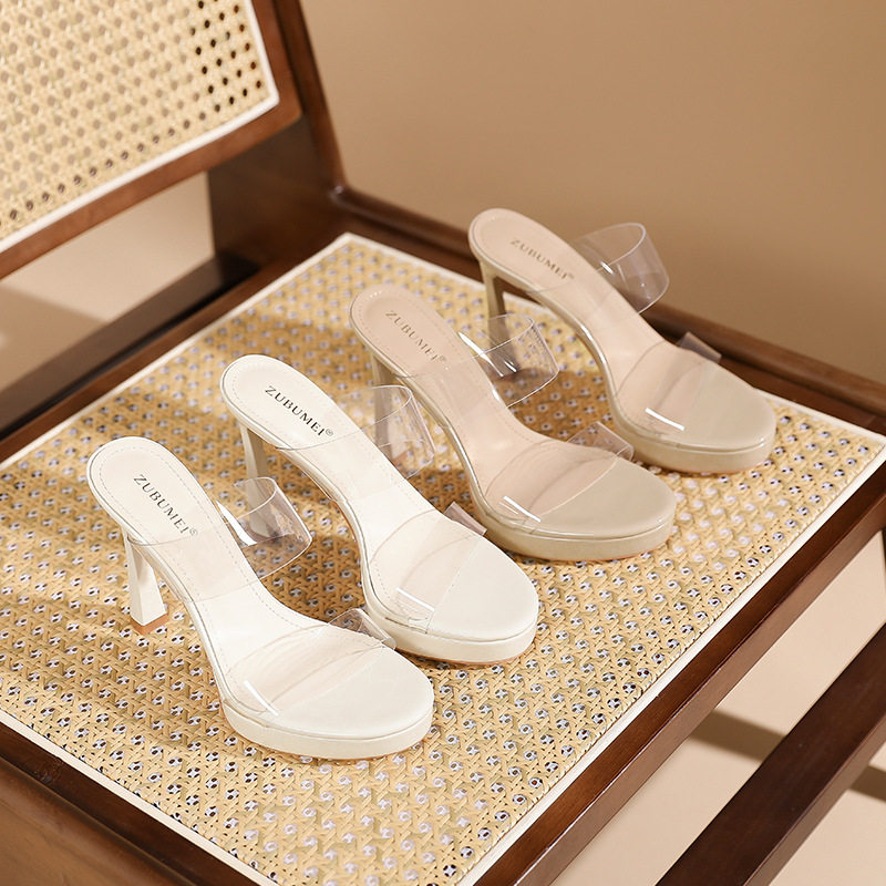 Dép cao gót hở ngón trong suốt phong cách Hàn Quốc — Hình khỏa thân-13cm