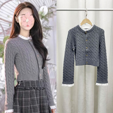 骄阳似我赵今麦聂曦光同款灰色木耳边领修身显瘦麻花针织毛衣开衫