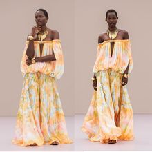 跨境2025欧美春秋新款一字领时尚连衣裙 INS休闲宽松雪纺连衣裙女