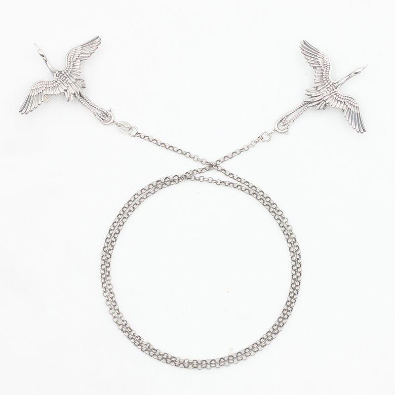 S925 plata esterlina broche de grúa estilo chino plata esterlina broche broche broche collar collar collar doble Rui grúa literatura no