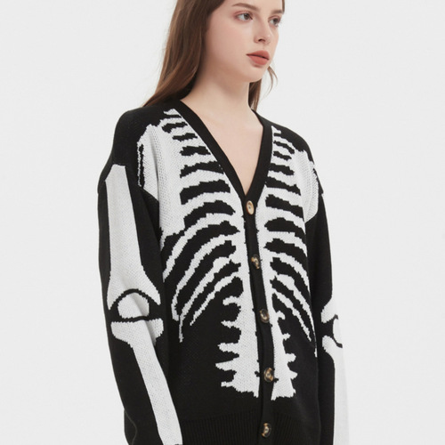Sweater Autumn Sweater Jacket European and American Skeleton Halloween Knit Cardigan