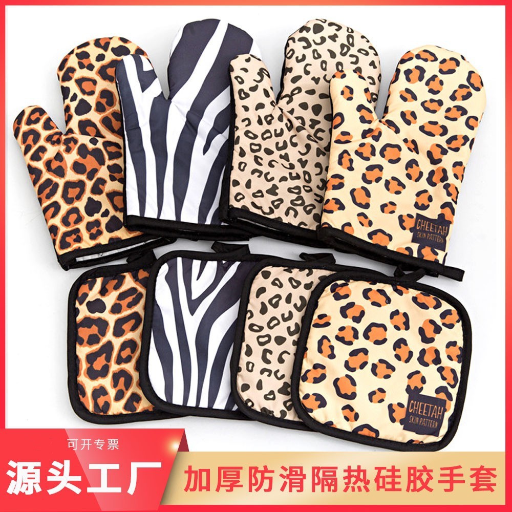 Cocina transfronteriza engrosada de poliéster impresión microondas horno guantes de alta temperatura resistente a la cocción anti-scald guantes de aislamiento