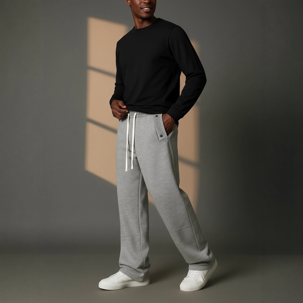 Pantalon de jogging homme coupe droite ample style décontracté_voghion.com