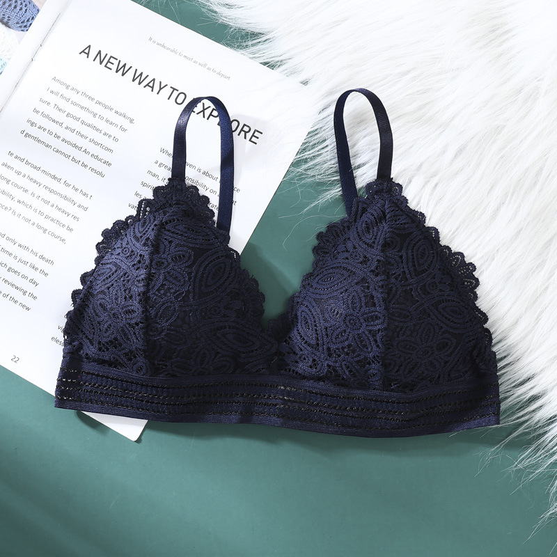 Triángulo francés taza sujetador de las mujeres otoño sexy encaje belleza espalda inalámbrico ropa interior de las mujeres en stock al por mayor image 14