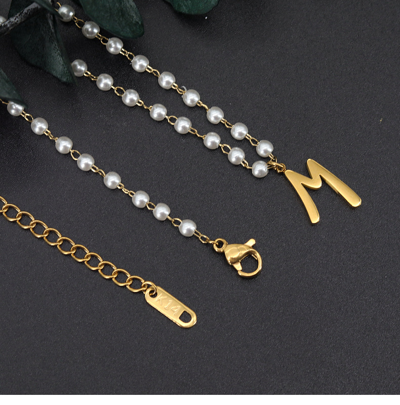 French Style Letter Artificial Pearl Titanium Steel Pendant Necklace 1 Piece