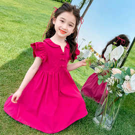 女童新中式国风薄款连衣裙2024新款夏季儿童无袖夏装小飞袖背心裙