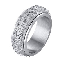 灿鼎跨境复古不锈钢心经六字真言可转动戒指钛钢霸气时尚个性指环