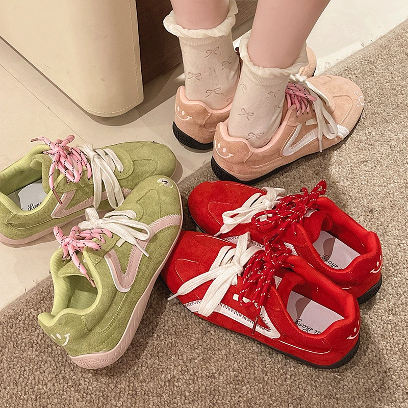 Красивые~ Красные немецкие кроссовки для женщин, новые универсальные повседневные кроссовки с круглым носком и шнурками, весна 2025 года, кроссовки для бега.