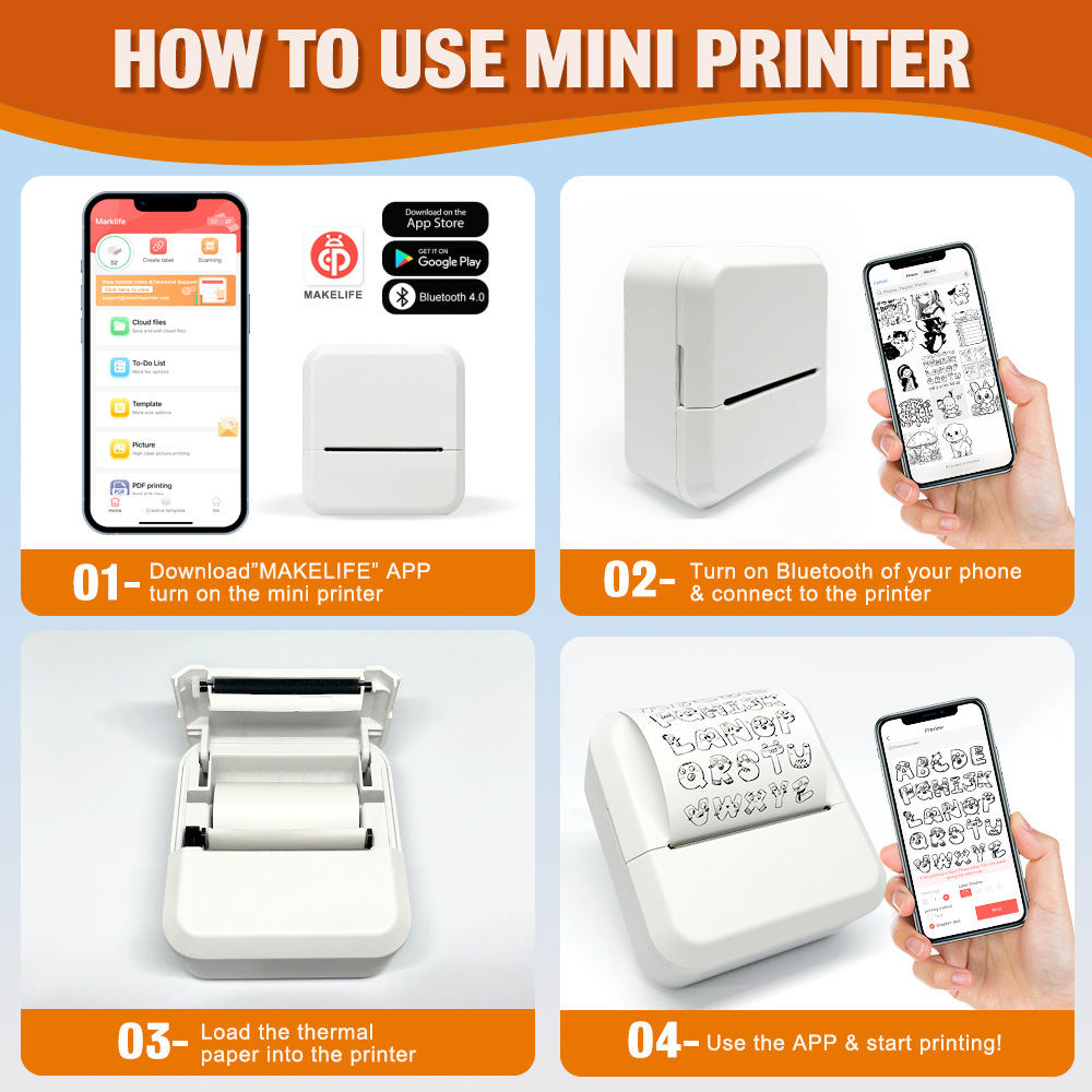 S2MiniinklessprinterforIOSandAndroid mini printer barcode barcode machine
