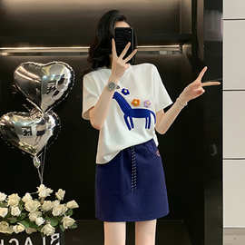 网红洋气炸街女装时尚套装裙显瘦减龄洋气小个子短袖短裙两件套夏