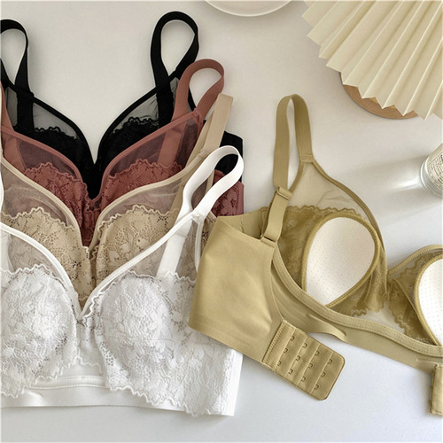 24-year-old French sexy lace bunny ears bra for women with thin cups to push up big breasts and reveal small jelly strips underwear new style