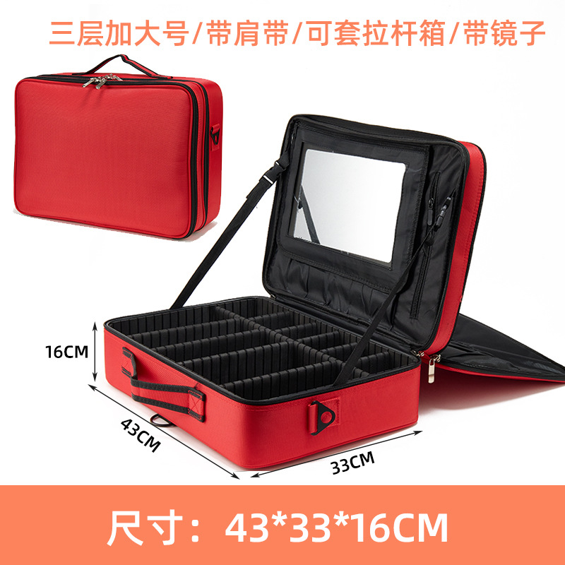 Bolsa de maquillaje portátil de gran capacidad con espejo, bolsa de almacenamiento para herramientas de tatuadores y manicuristas, bolsa con compartimentos desmontables, impermeable