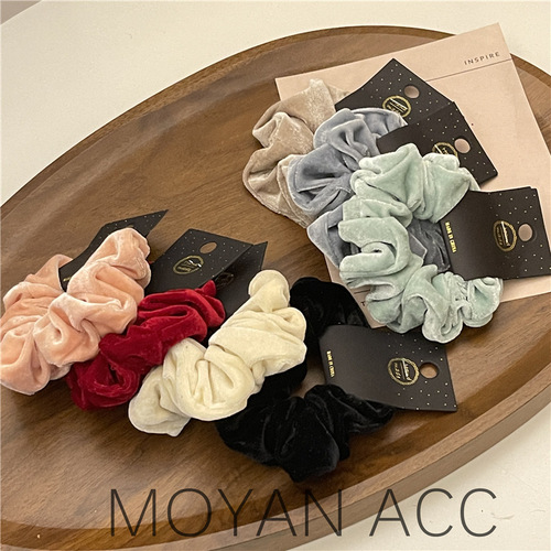 Korean velvet pig intestine hair band black rubber band burgundy velvet hair accessories cream autumn and winter pleated headwear