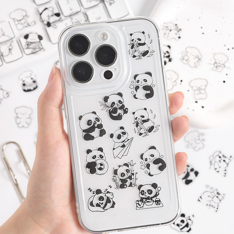 Animal Yuanqi transparente pegatinas impermeables para mascotas bolsas diy diario pegatinas de dibujos animados elementos en blanco y negro pegatinas de animales