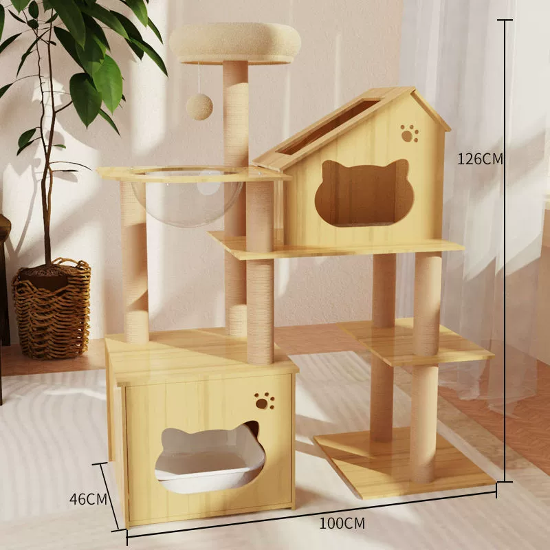 Cat climbing frame, universal four‑season multi‑level tower with hammock, condo and scratching posts
