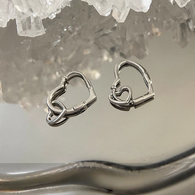 925 Silver Needle Double Heart Hoop Earrings for Women 2025 New Trendy Stud Earrings Niche Design Light Luxury