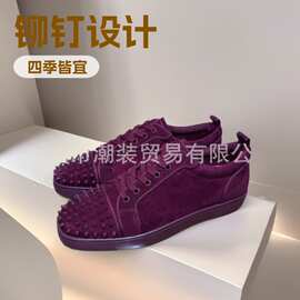 cl andgz男鞋酒红色系带低帮红底鞋女鞋情侣铆钉板鞋运动休闲鞋板
