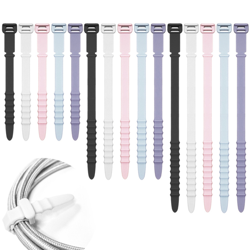 Three-size silicone cable tie organizer wire winder wire earphone data cable storage cable tie strap [five-color fishbone]
