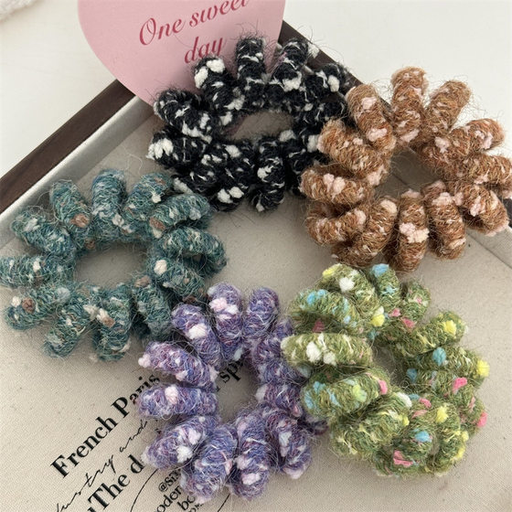Korean style colorful wool winding telephone line hair band autumn and winter New style elastic hair rope plush ponytail rubber band