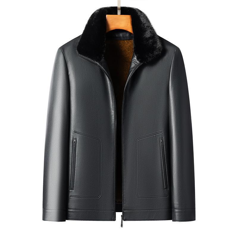 2025 Winter Detachable Fur Collar Men's Fur Collar Leather Jacket Middle-Aged Dad's Mink Thickeneded Warm Jacket 2025 Winter Detachable Fur Collar Men's Fur Collar Leather Jacket Middle-Aged Dad's Mink Thickeneded Warm Jacket