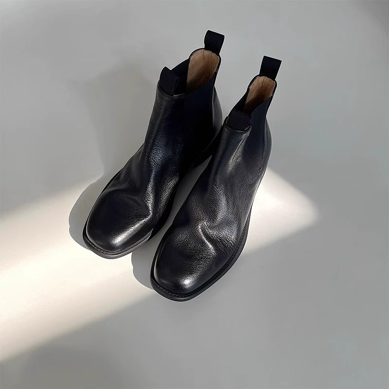 牛革版 ~ チェルシーブーツ茶色本革レトロ古いしわショートブーツ2024年英倫風ブーツマーティンブーツ